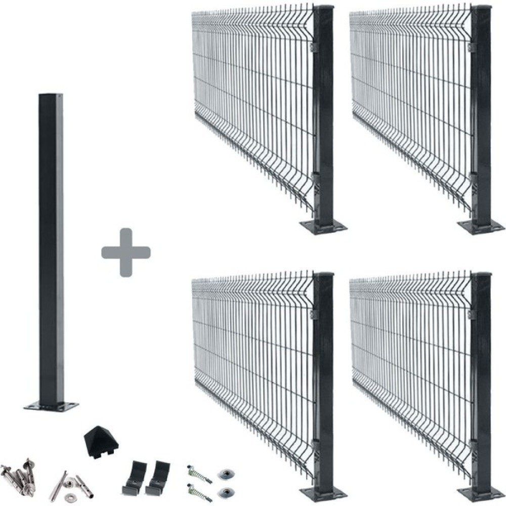Panel Çit Market Pcm 4'lü Panel Çit Takım 100X250 cm Çift Telli Antrasit + 1 Direk Avantaj Paketi (10 Metre) Bahçe Çiti Fiyatı