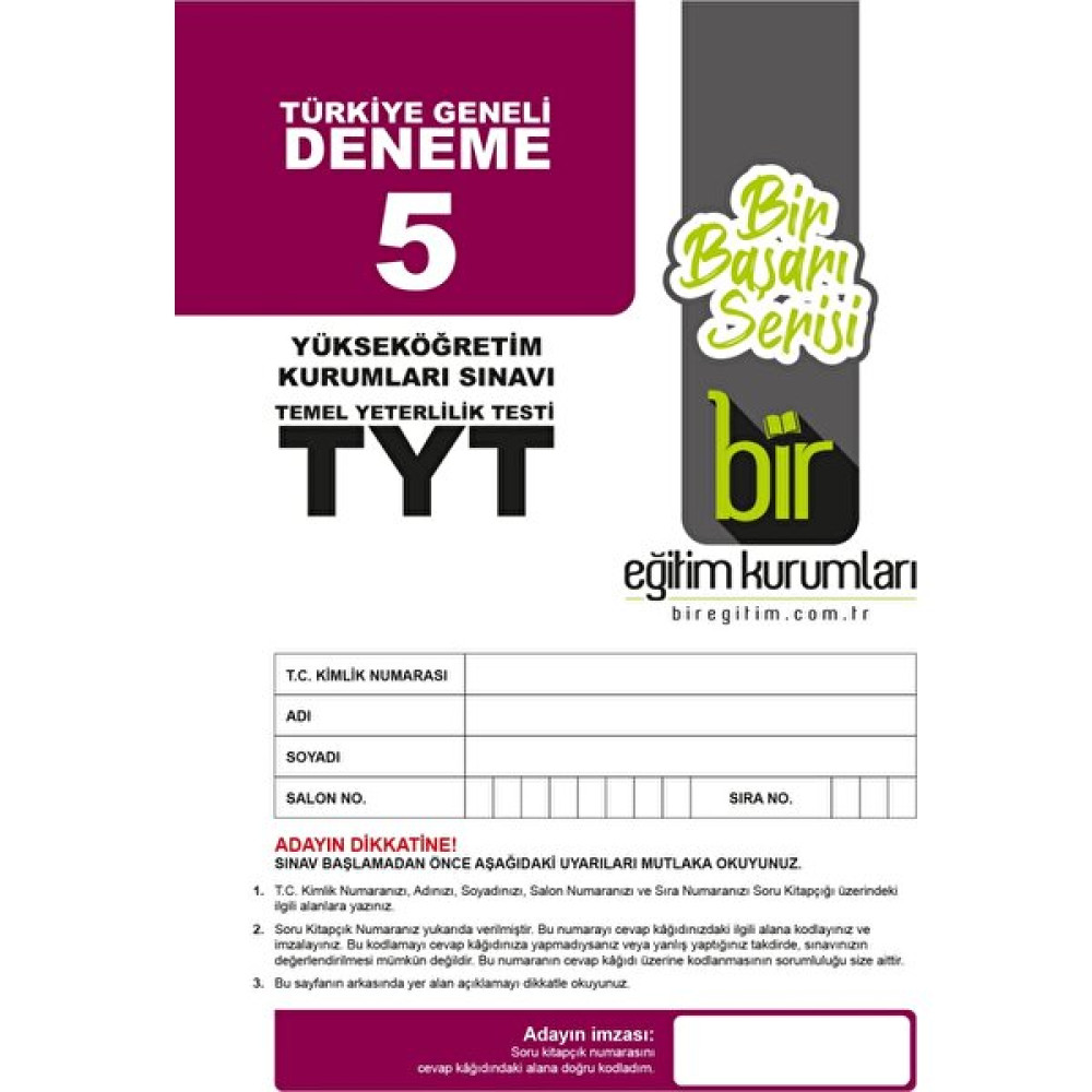 Panem Yayınları Bir Eğitim TYT Türkiye Geneli-5 Deneme Temel Yeterlilik Testi (TYT) Fiyatı
