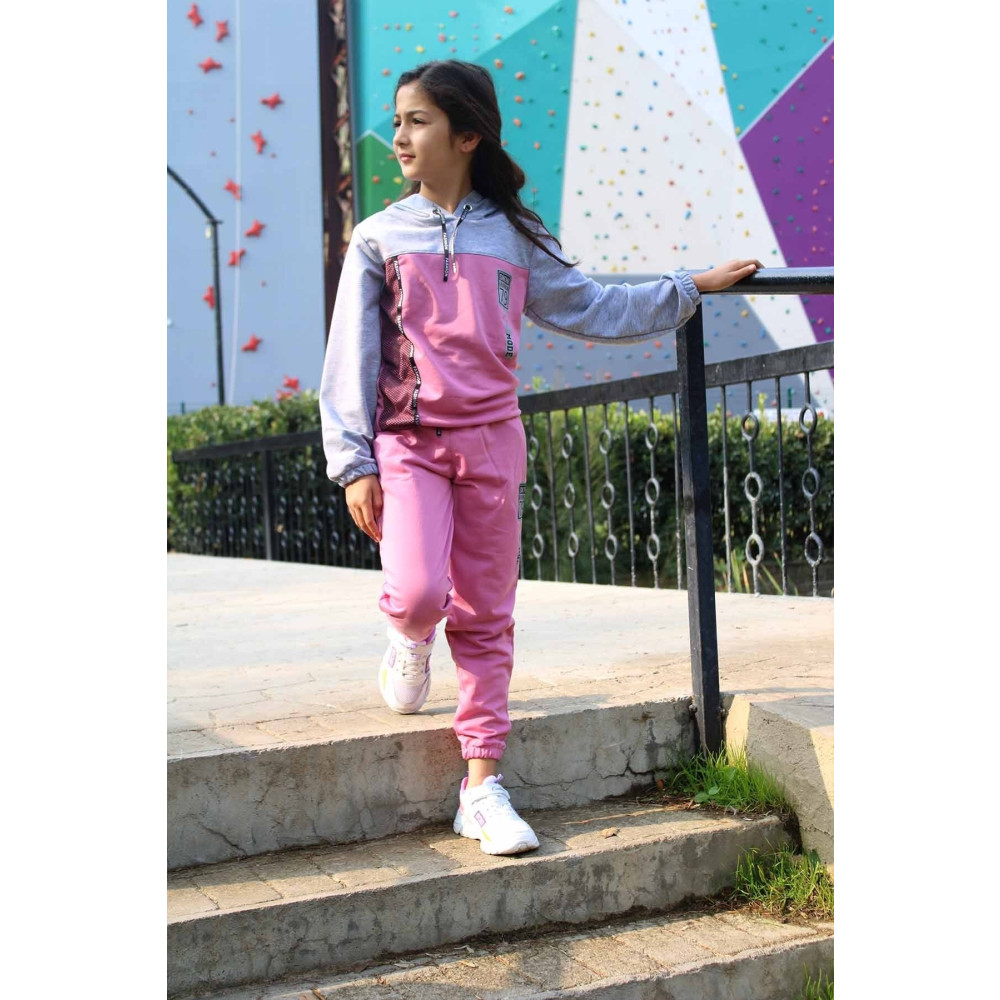 PANİO KİDS Gri-pembe Kapşonlu Eşofman Takımı 11 Yaş Beden Kadın Eşofman Fiyatı