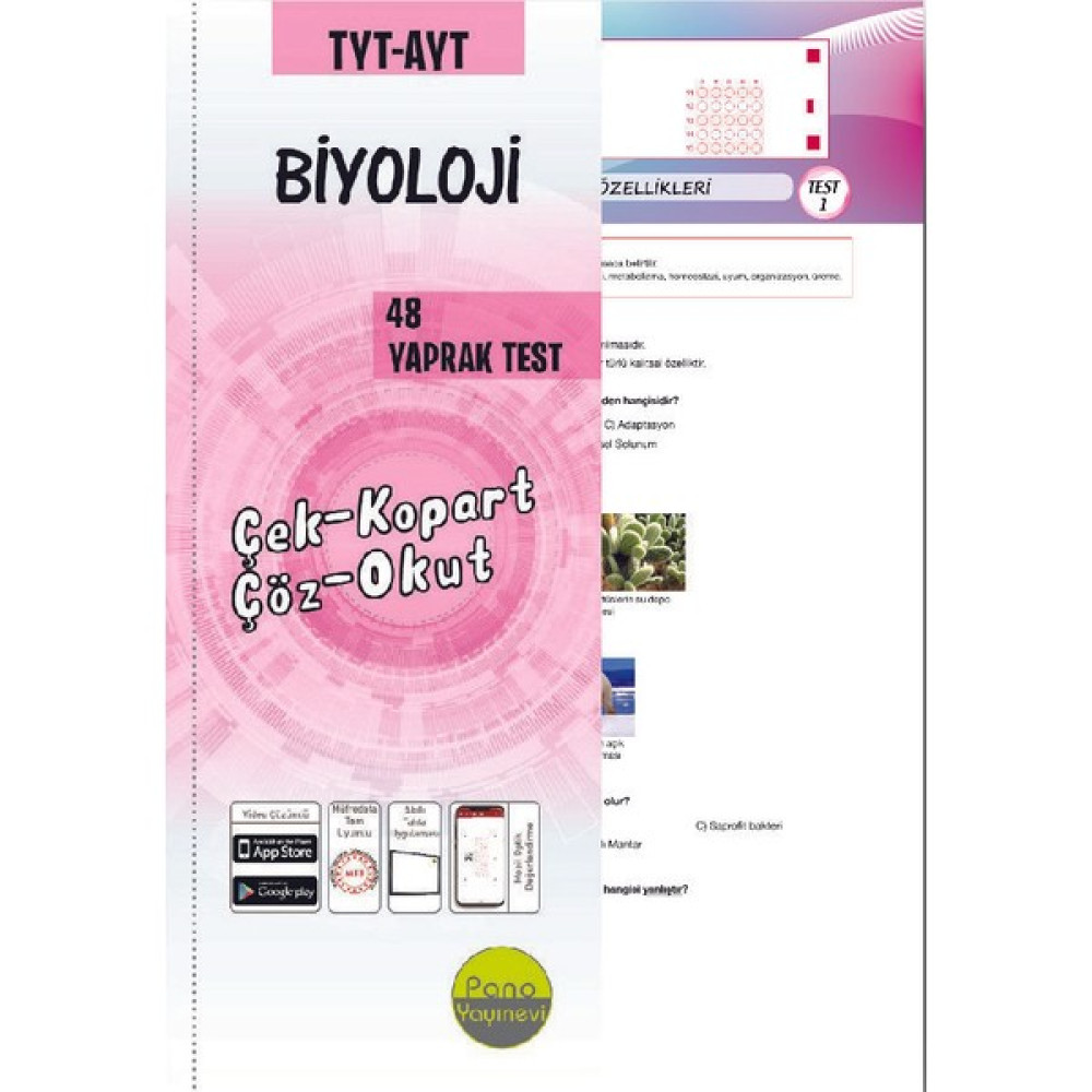 Pano Tyt-Ayt Biyoloji Yaprak Testleri (48 Adet) Çek Kopart Ders Sınav Kitapları Fiyatı