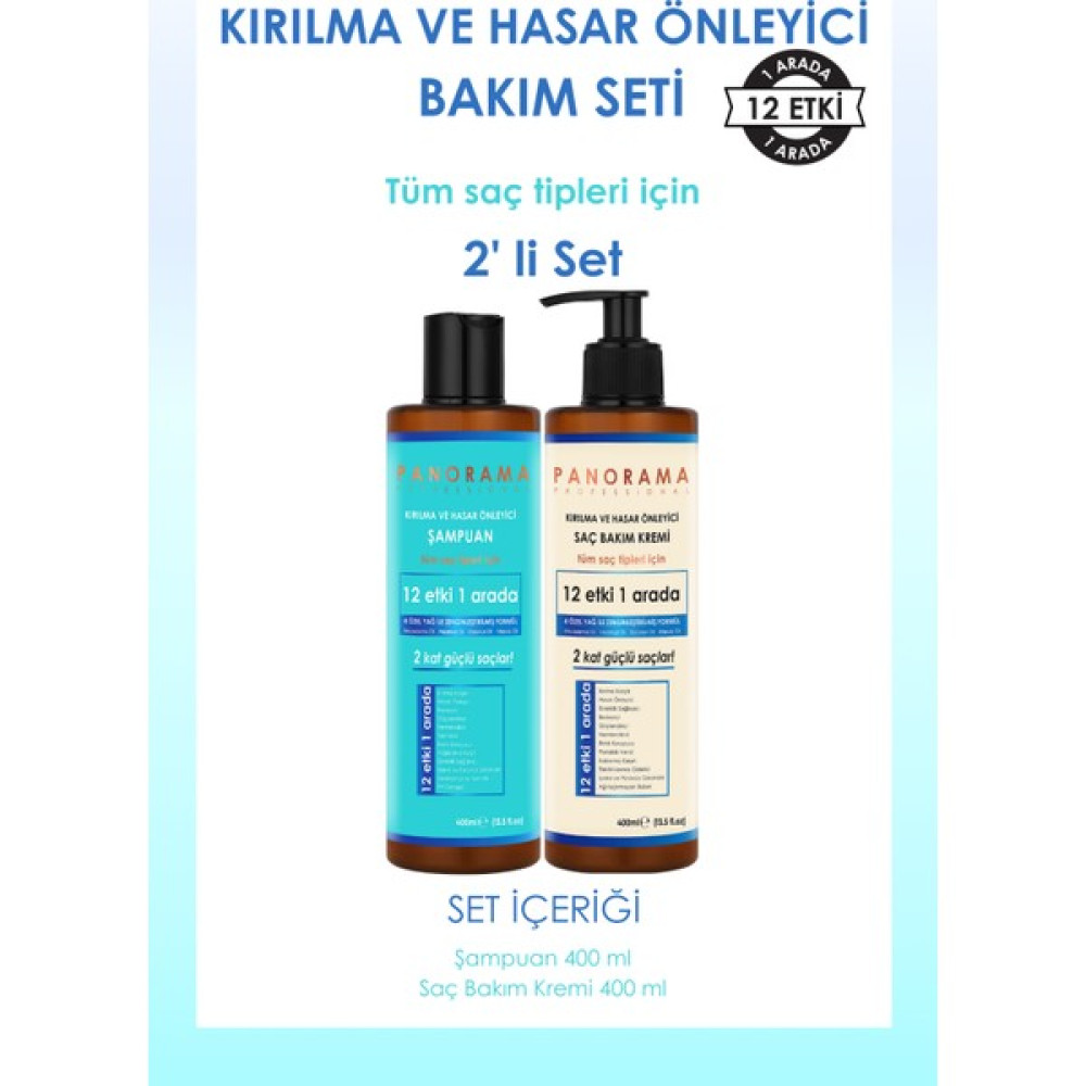 Panorama Professional Kırılma ve Hasar Önleyici Bakım Seti 2 Kat Güçlü Saçlar 12 Etki 1 Arada 400 ml Şampuan + 400 ml Saç Bakım Kremi 2'li Set Oto Boyaları Fiyatı