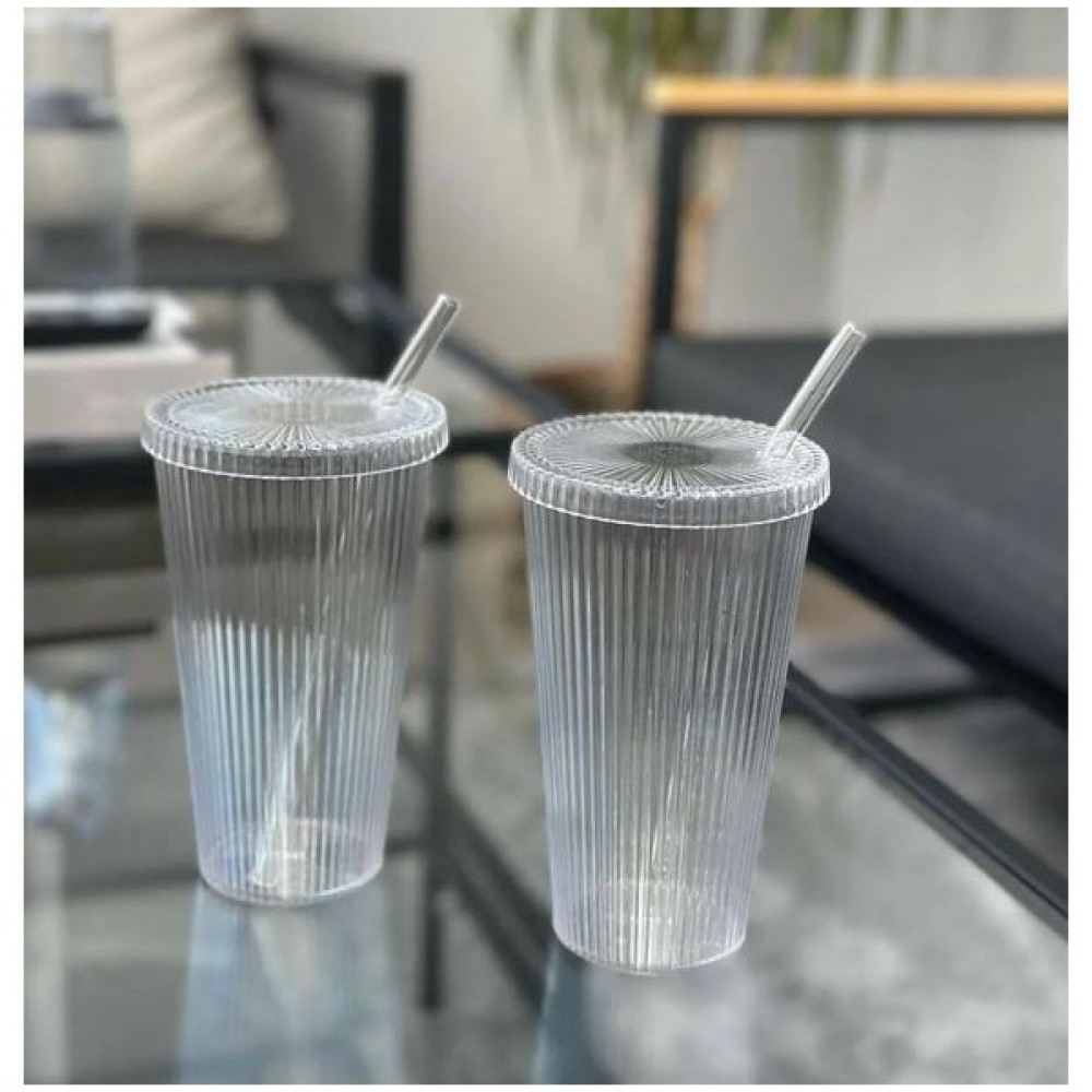 Panoramas Home 2 Adet 600 ml Mika Kapaklı Cam Pipetli Isıya Dayanıklı Origami Stil Kahve Meşrubat Sunum Bardağı - Şeffaf Fincan / Bardak / Kahve Takımı Fiyatı