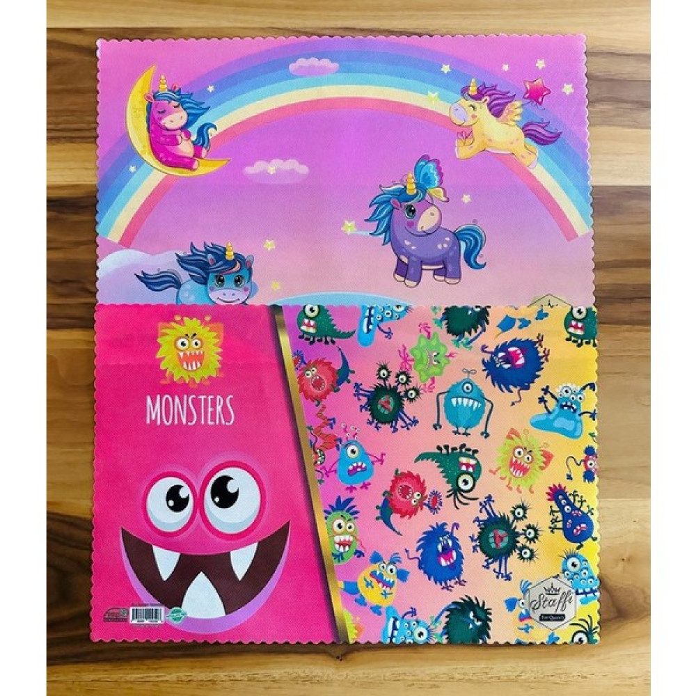 Panoramas Home Gökkuşağı Unicorn ve Canavar Figür 2 Adet Yıkanabilir 2 Desen Renkli Okul Masa Beslenme Örtüsü Bezi - Açık Pembe - Dudak Rengi Beslenme Çantası Fiyatı