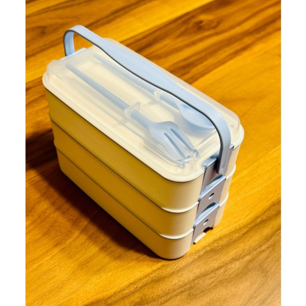 Panoramas Home Mavi Beyaz 3 Katlı Bölmeli Öğrenci Beslenme Okul Saklama Kabı Iş Lunch Box Piknik Kabı Kahvaltılık - Beyaz - Mavi Saklama Kapları Fiyatı