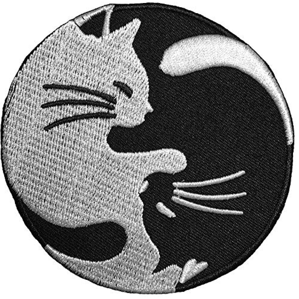 Papapatch Cat Yin Yang Kung Fu Chinese Tao Balance Sign Symbol Logo T-Shirt Costume DIY Applique Embroidered Sew Iron on Patch (Iron-CAT-YIN-YANG)