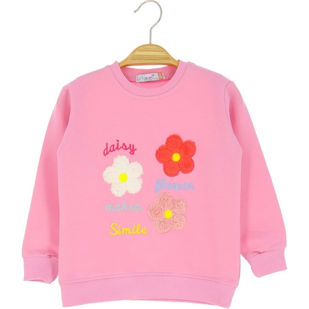 Papatya Daısy Nakışlı Iki Iplik Sweatshırt - Pembe - 2 Yaş - NSL411-PEMBE-2 Yaş Pembe Giyim & İç Giyim Fiyatı