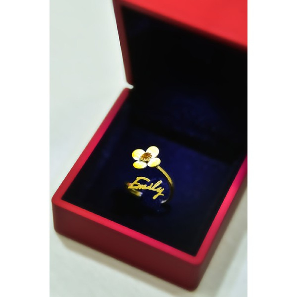 Papatya Silver 925 Ayar Gümüş Gold Kaplama Isimli Doğum Taşı Sarı Mineli Yonca Yüzük Gümüş Yüzük Fiyatı
