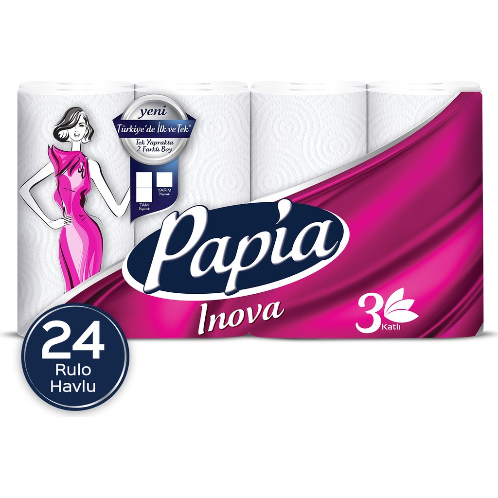 Papia Inova Kağıt Havlu 24 Rulo (8 Rulo x 3 Paket) - Beyaz El / Yüz Havlusu Fiyatı