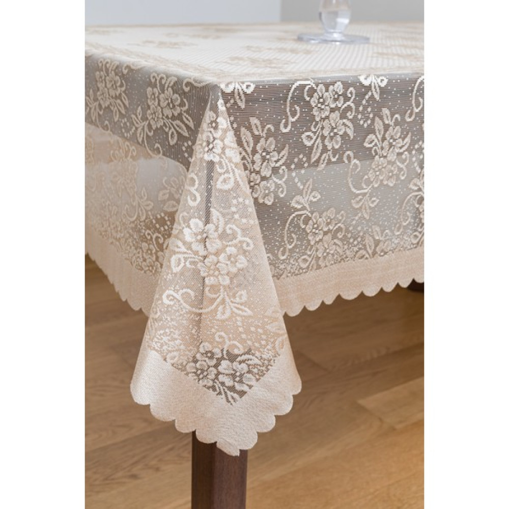 Papion Home Begonvil Desenli Örme Masa Örtüsü - Sütlü Kahve - 140 x 220 cm Masa Örtüsü Fiyatı