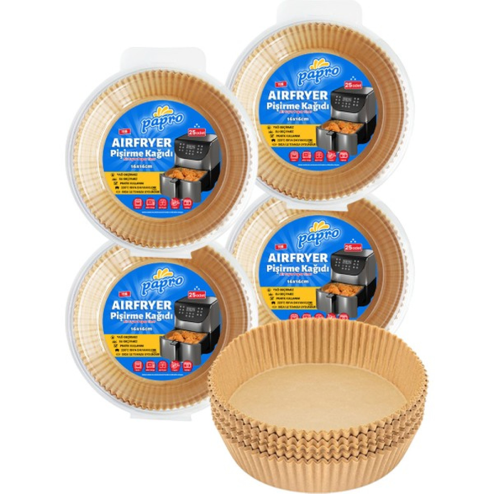 Papro Airfryer Pişirme Kağıdı 25'li X4 Adet Avantajlı Paket -  4 AL 3 ÖDE - 16X16CM Pişirme Kağıdı Fiyatı