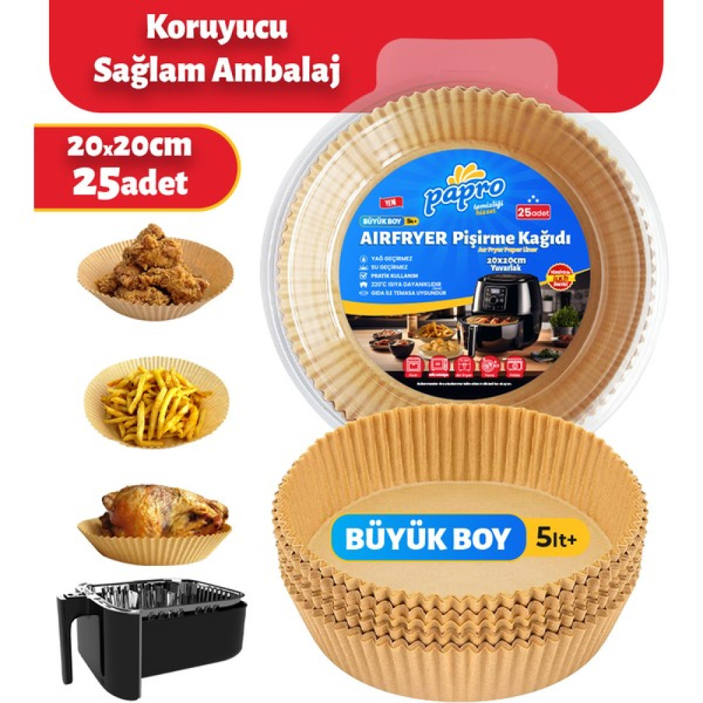 Papro Airfryer Pişirme Kağıdı Büyük Boy Yuvarlak 25 Adet 20*20 Hava Fritözü Yağlı Kağıt Airfryer Philip - Açık Kahverengi Pişirme Kağıdı Fiyatı