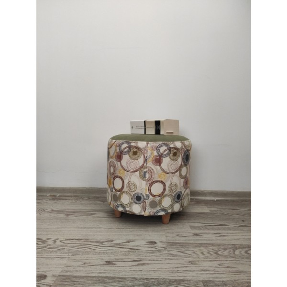 Papuli Ahşap Ayaklı Geometrik Desenli Yuvarlak Puf& Bench Koltuk - Tabure - 35 x 40 cm - Yeşil Puf Fiyatı
