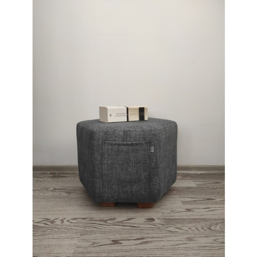 Papuli Ahşap Ayaklı Keten Kumaş Altıgen Puf&bench Koltuk/tabure - 50x45 - Gri Puf Fiyatı