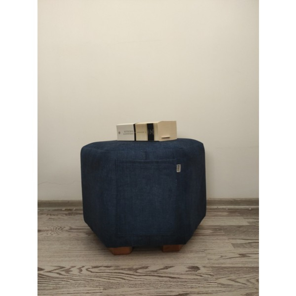 Papuli Ahşap Ayaklı Keten Kumaş Altıgen Puf&bench Koltuk/tabure - 50x45 - Lacivert Puf Fiyatı