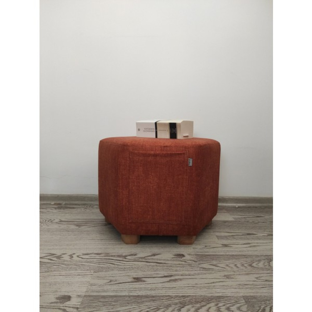 Papuli Ahşap Ayaklı Keten Kumaş Altıgen Puf&bench Koltuk/tabure - 50x45 - Turuncu Puf Fiyatı