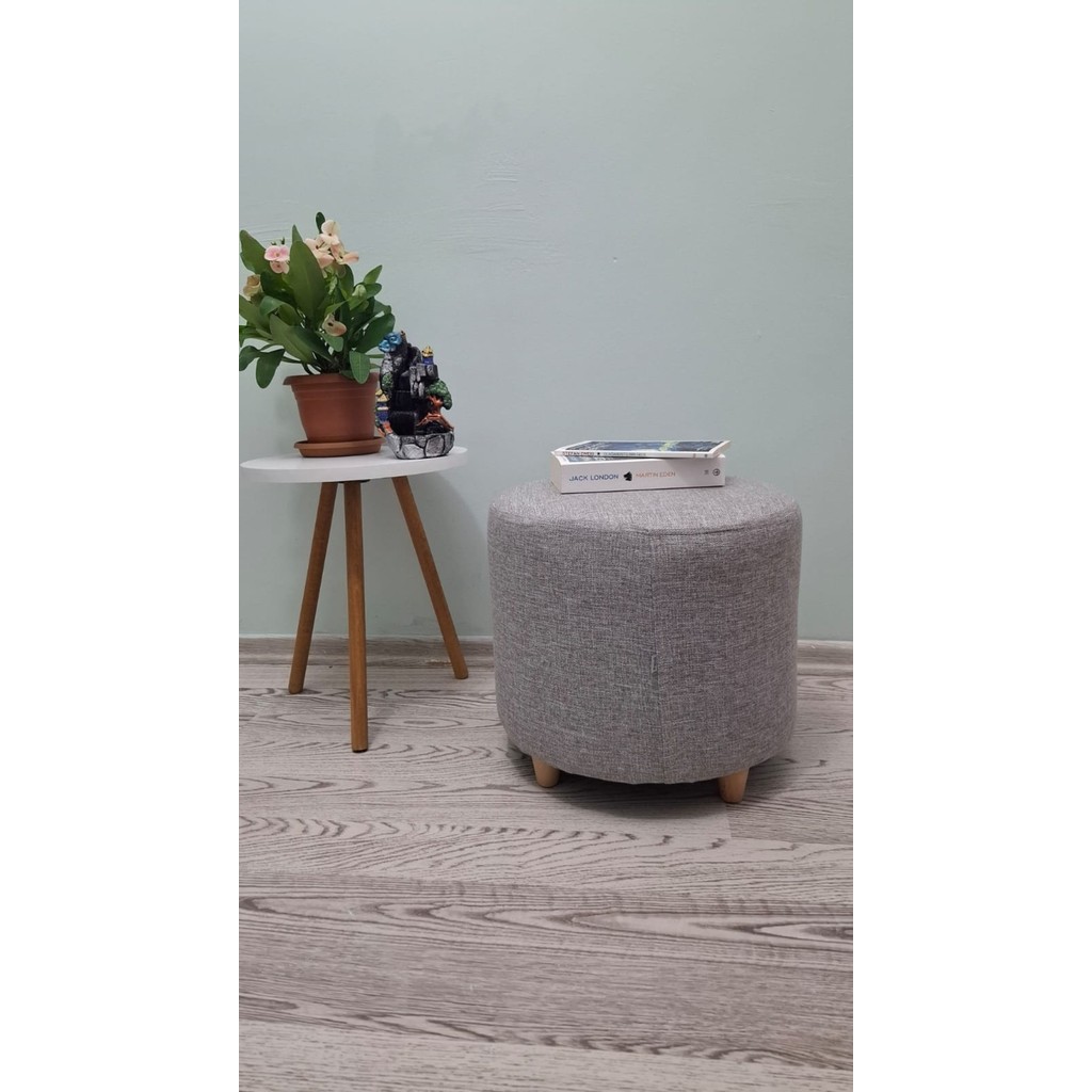 Papuli Ahşap Ayaklı Keten Kumaş Yuvarlak Puf&bench Koltuk/tabure - 40x35 - Bej Koltuk Fiyatı
