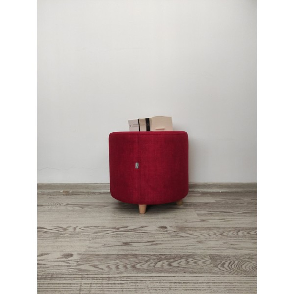Papuli Ahşap Ayaklı Keten Kumaş Yuvarlak Puf&bench Koltuk/tabure - 40x35 - Kırmızı Puf Fiyatı