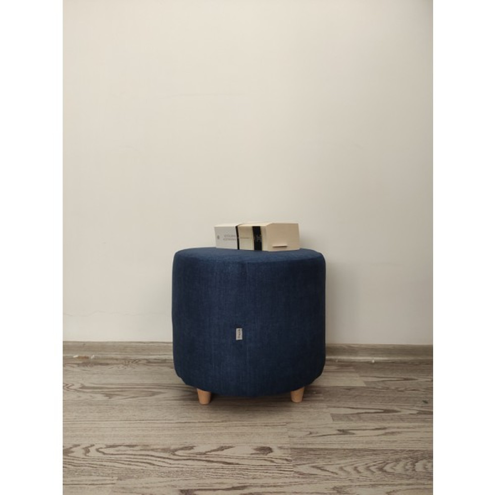 Papuli Ahşap Ayaklı Keten Kumaş Yuvarlak Puf&bench Koltuk/tabure - 40x35 - Lacivert Puf Fiyatı