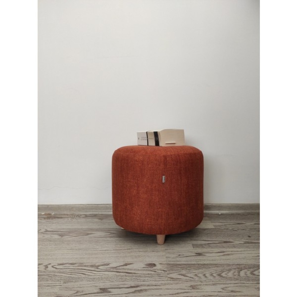 Papuli Ahşap Ayaklı Keten Kumaş Yuvarlak Puf&bench Koltuk/tabure - 40x35 - Turuncu Puf Fiyatı