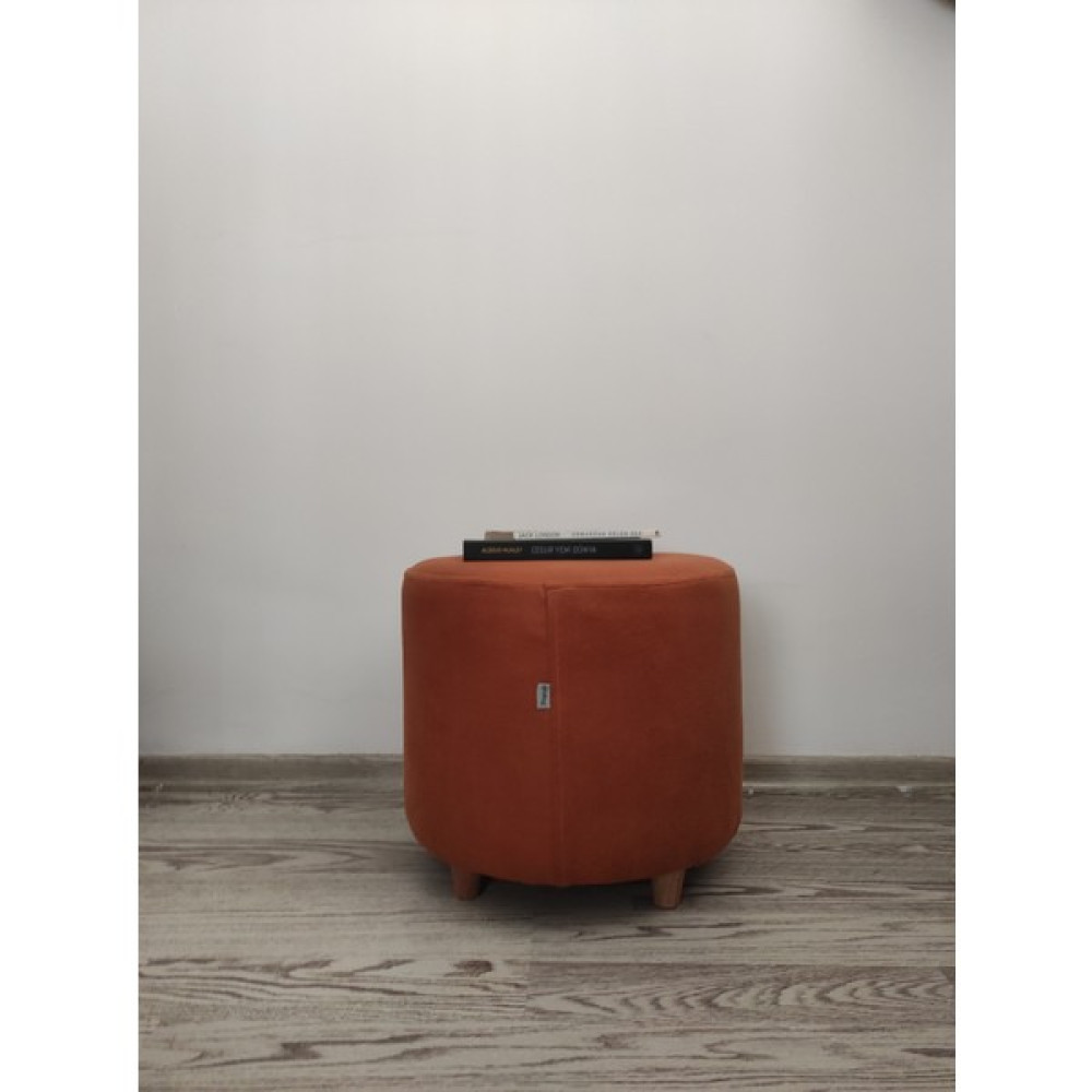 Papuli Ahşap Ayaklı Nubuk Kumaş Yuvarlak Puf - 40x40 - Turuncu Puf Fiyatı