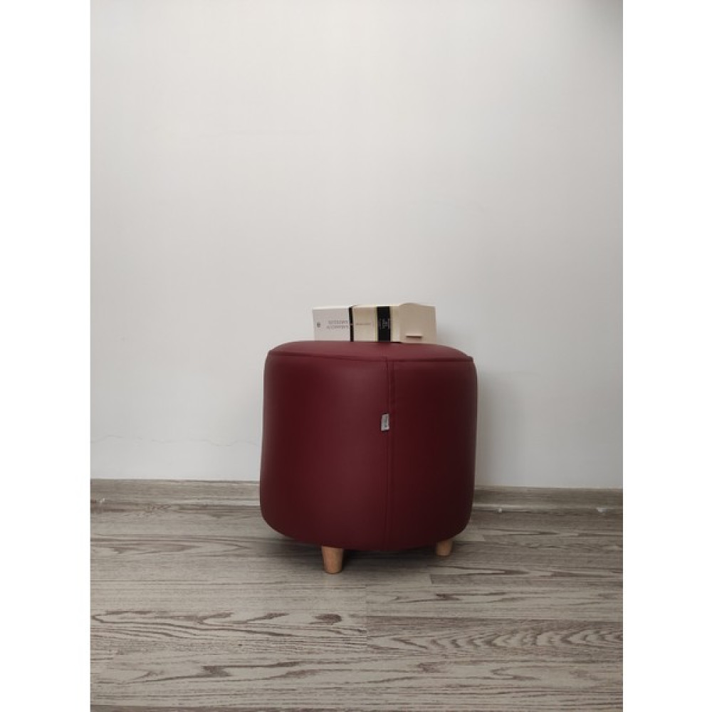 Papuli Ahşap Ayaklı Suni Deri Yuvarlak Puf - Bordo - 40x35 Puf Fiyatı