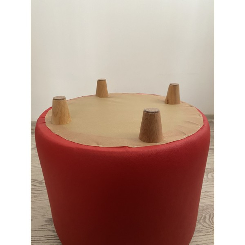 Papuli Ahşap Ayaklı Suni Deri Yuvarlak Puf&bench Koltuk/tabure - 40x40 - Kırmızı Puf Fiyatı
