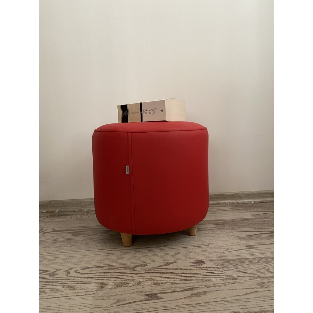 Papuli Ahşap Ayaklı Suni Deri Yuvarlak Puf&bench Koltuk/tabure - Kırmızı - 40x36 Koltuk Fiyatı
