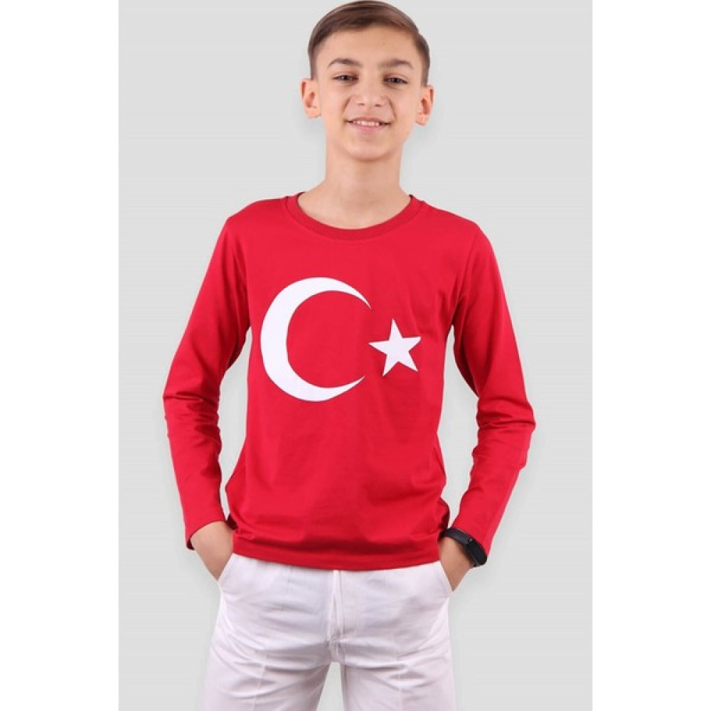 Papyon Baby Kids Ay Yıldız Türk Bayrak Baskı Unisex Çocuk Uzun Kollu Tişört Badi Sweatshirt Erkek Çocuk T-shirt Fiyatı
