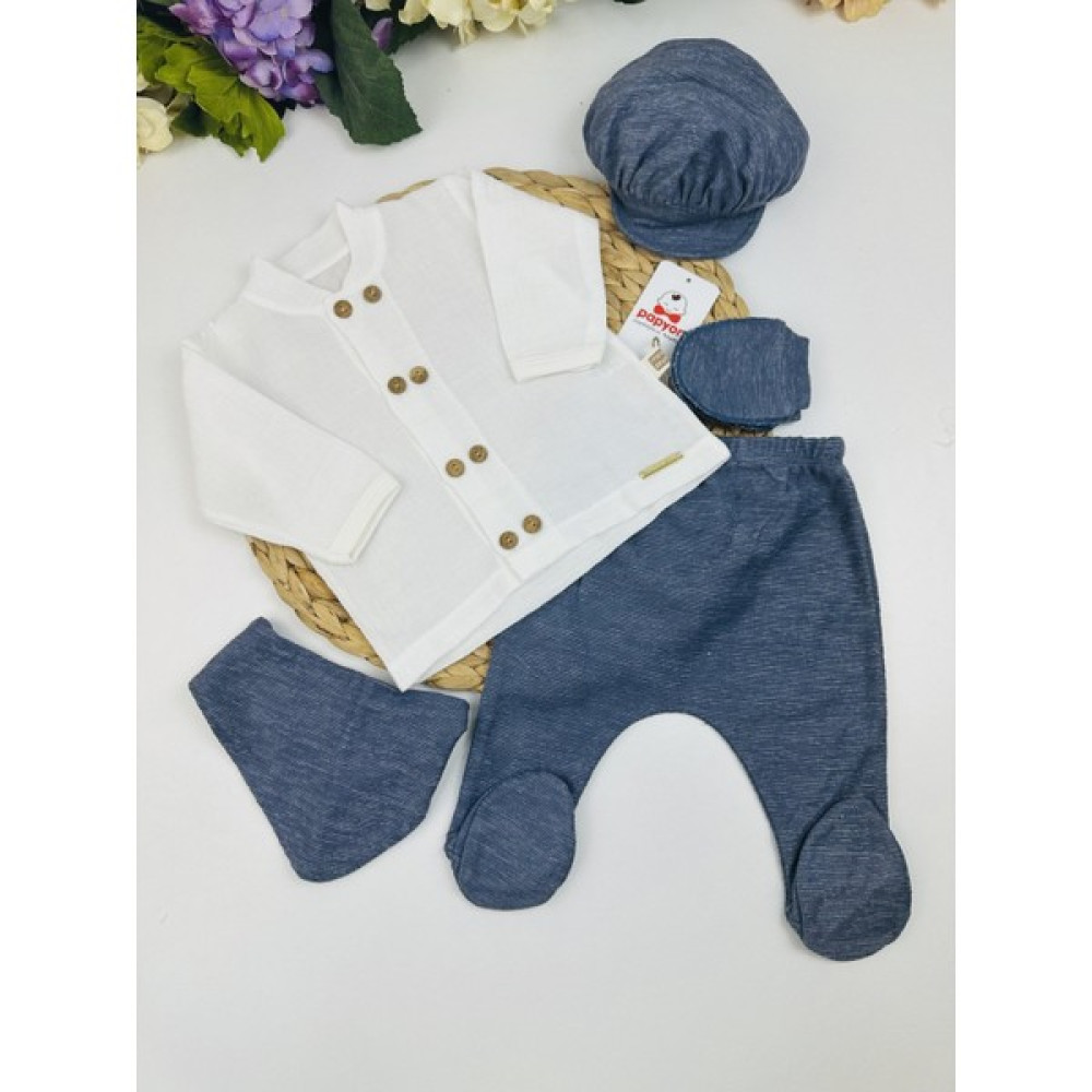 Papyon Baby Kids Beyzade Kasketli Müslin Erkek Bebek Organik 5li Zıbın Set Bebek Hastane Çıkışı Fiyatı