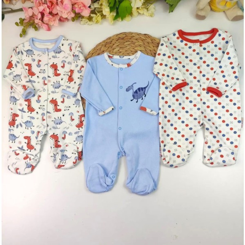 Papyon Baby Kids Dinazor Baskı Puantiyeli Erkek Bebek 3lü Tulum Set Bebek Tulumu Fiyatı