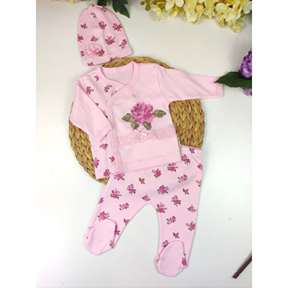 Papyon Baby Kids Gül Kanaviçe Nakışlı Kız Bebek 3lü Zıbın Seti Hastane Çıkışı Bebek Hastane Çıkışı Fiyatı