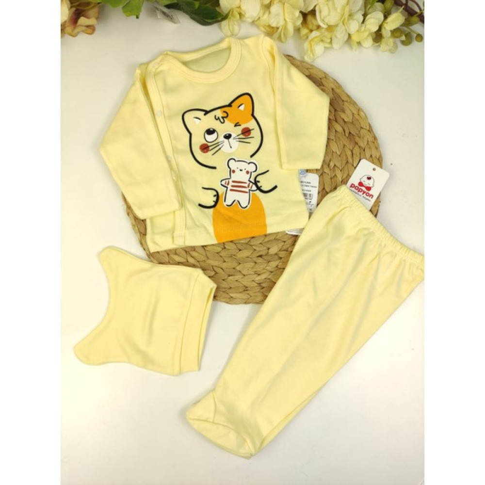Papyon Baby Kids Oyuncu Kedi Unisex 3'lü Zıbın Set Hastane Çıkışı Bebek Hastane Çıkışı Fiyatı