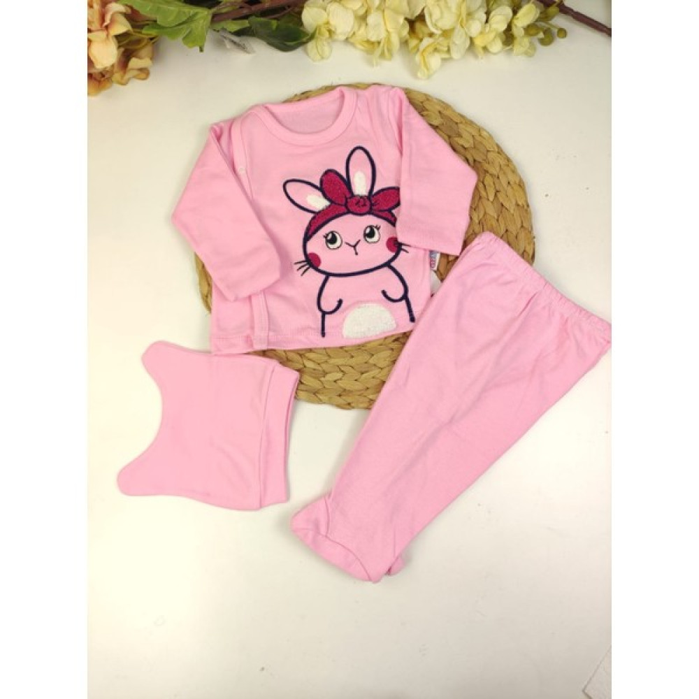 Papyon Baby Kids Tavşan Nakışlı Kız Bebek 3'lü Zıbın Set Hastane Çıkışı Bebek Hastane Çıkışı Fiyatı