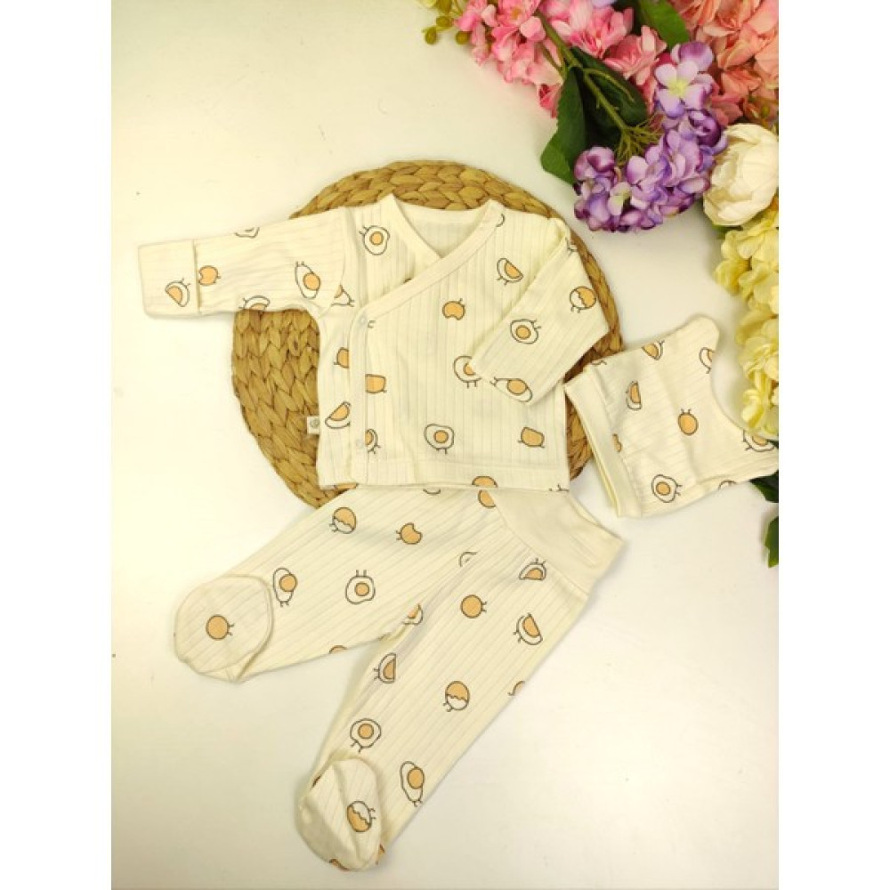 Papyon Baby Kids Yumurta Baskılı Kendinden Eldivenli Patikli Unisex Bebek 3lü Zıbın Set Hastane Çıkışı Bebek Hastane Çıkışı Fiyatı