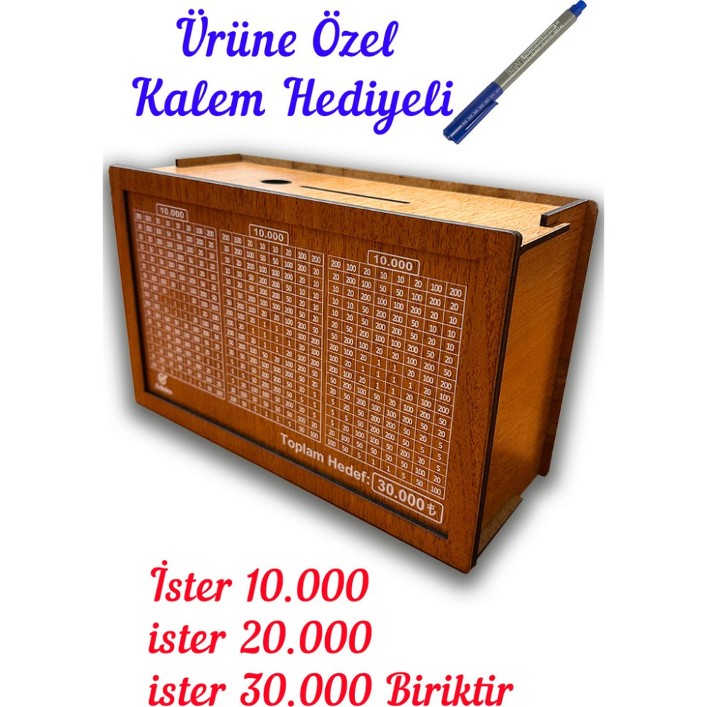 Parabox - 30.000TL Kumbara (Kalem Hediyeli) , Ahşap Para Biriktirme Hedef Kutusu - Kalides Hediyelik Ürünler - Ceviz Rengi Kumbara Fiyatı