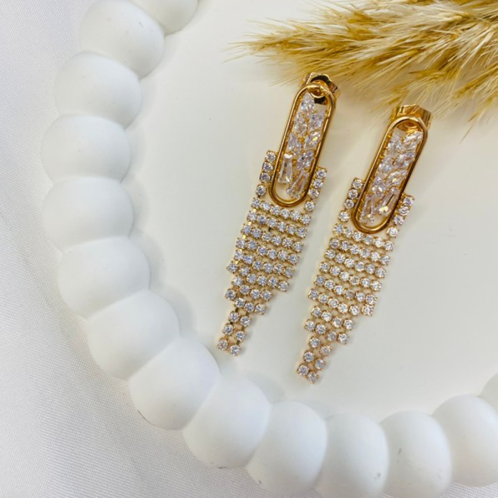 Paradoks Store Full Taşlı Özel Tasarım Sallantılı Gold Çelik Küpe Altın, Takı & Aksesuar Fiyatı