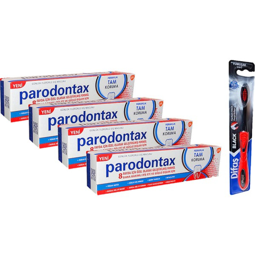 Paradontax Ferahlık Tam Koruma 200 ml ( 50 ml X 4 ) ve Difaş Black Diş Fırçası Diş Macunları Fiyatı