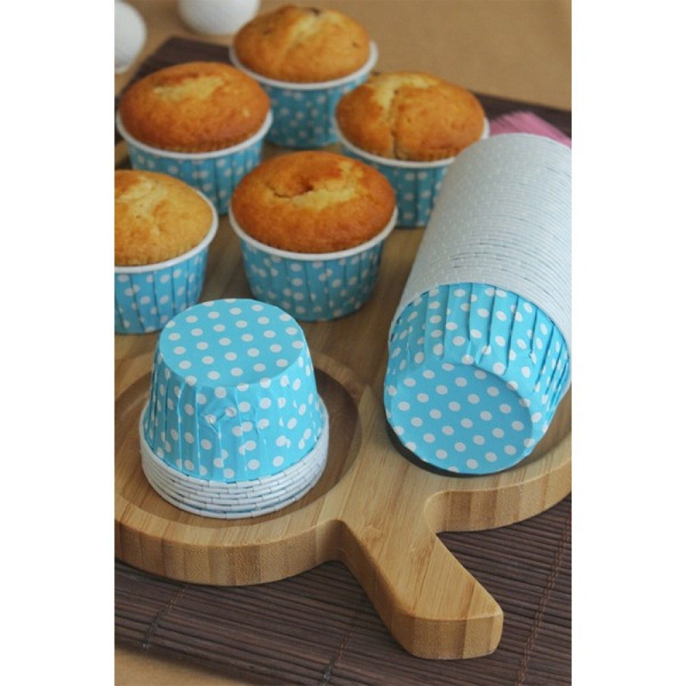 Paras Ticaret 100 Adet Puantiyeli Mavi Büyük Boy Pet Kapsül Sufle Cupcake Muffin Kek Kalıbı (Ebat: 6,7 cm x 4 cm x 5 cm) Kek Kalıpları Fiyatı