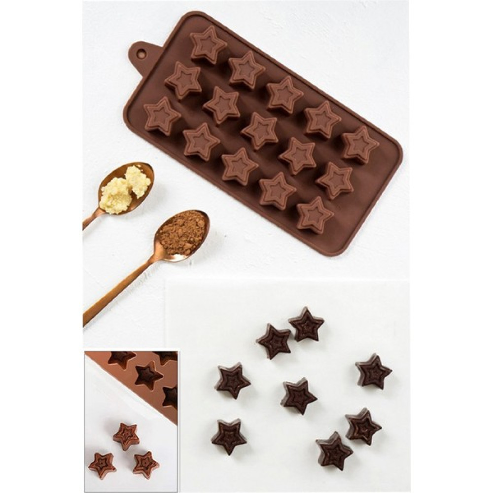 Paras Ticaret 15 Göz Iç Içe Yıldız Şekilli Silikon Şeker Kurabiye Jöle Buz Vb. Çikolata Kalıbı Küçük Kalıp (20,1 Cm X 10,7 Cm) 1 Adet - Kahverengi Kek Kalıpları Fiyatı