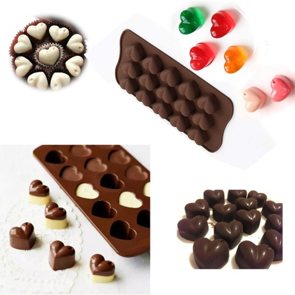 Paras Ticaret Koyu Kahve 15 Göz Benekli Kalpli Silikon Şeker Kek Buz Kurabiye Jöle Çikolata vb. Kalıbı (21cm x 10.5cm) - Benekli Kalp Şekli Kek Kalıpları Fiyatı