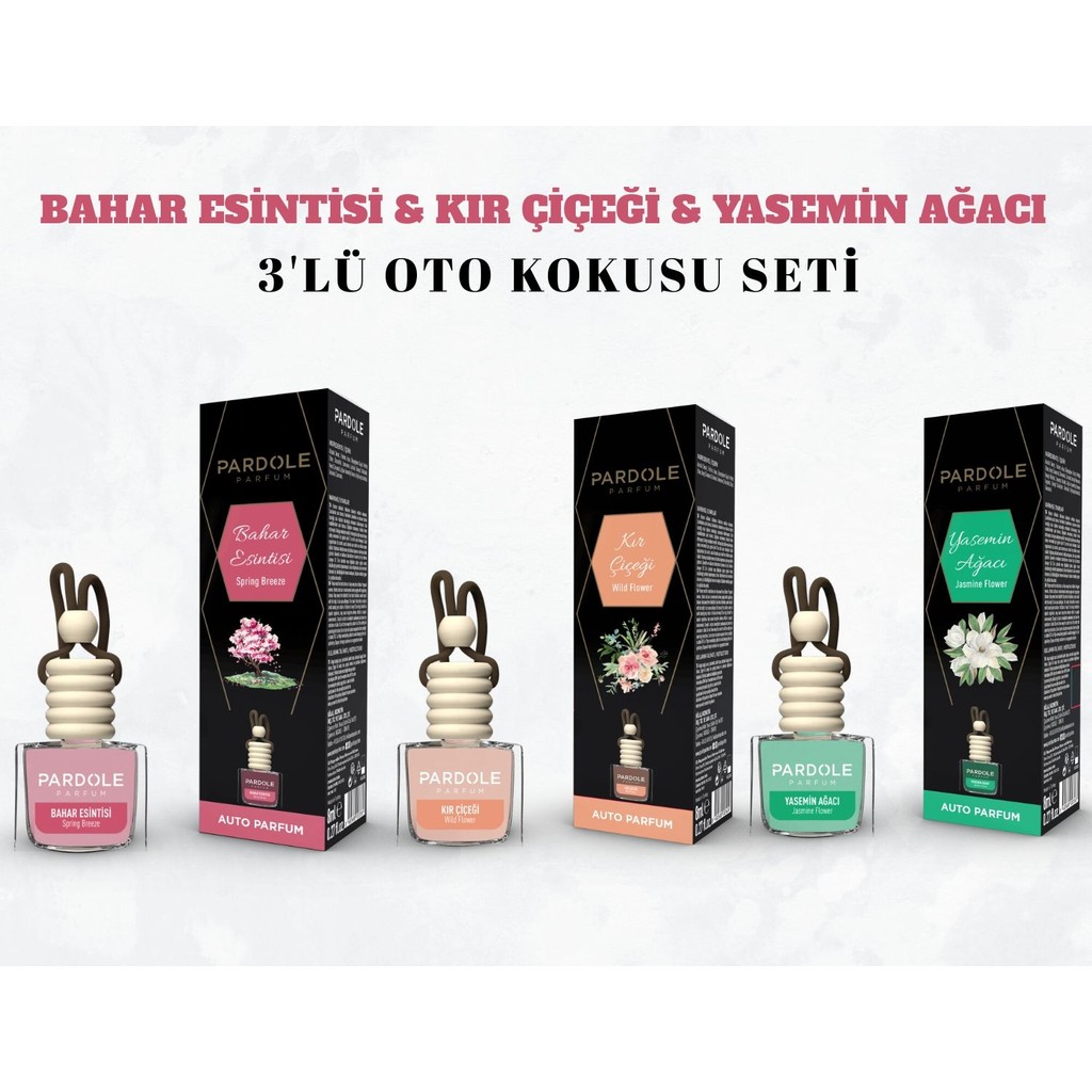 Pardole Araç Kokusu Oto Parfümü 3'lü Set - Bahar Esintisi, Kır Çiçeği, Yasemin Ağacı -8 ml - KOKU Evcil Hayvan Ürünleri Fiyatı