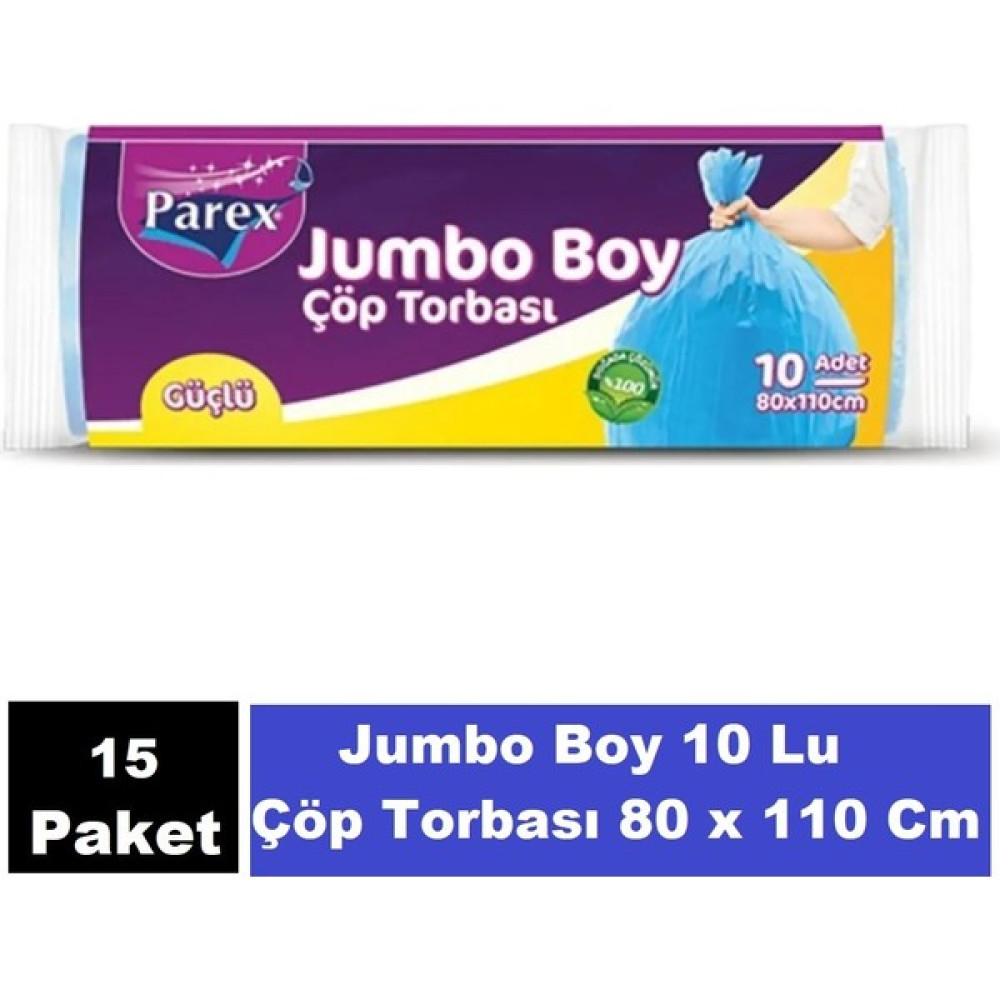 Parex Güçlü Çöp Poşeti Jumbo Boy 80 x 110 cm 10 Lu - Mavi x 15 Paket Oto Boyaları Fiyatı