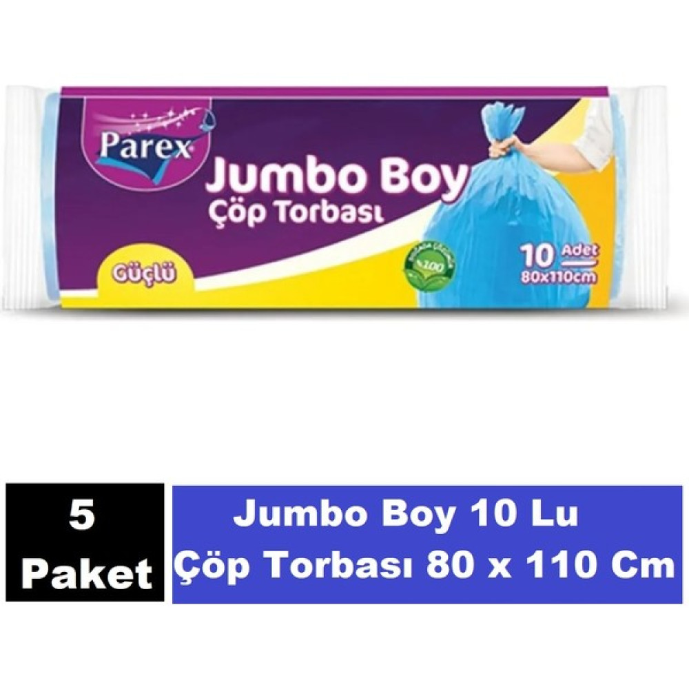 Parex Güçlü Çöp Poşeti Jumbo Boy 80 x 110 cm 10 Lu - Mavi x 5 Paket Oto Boyaları Fiyatı