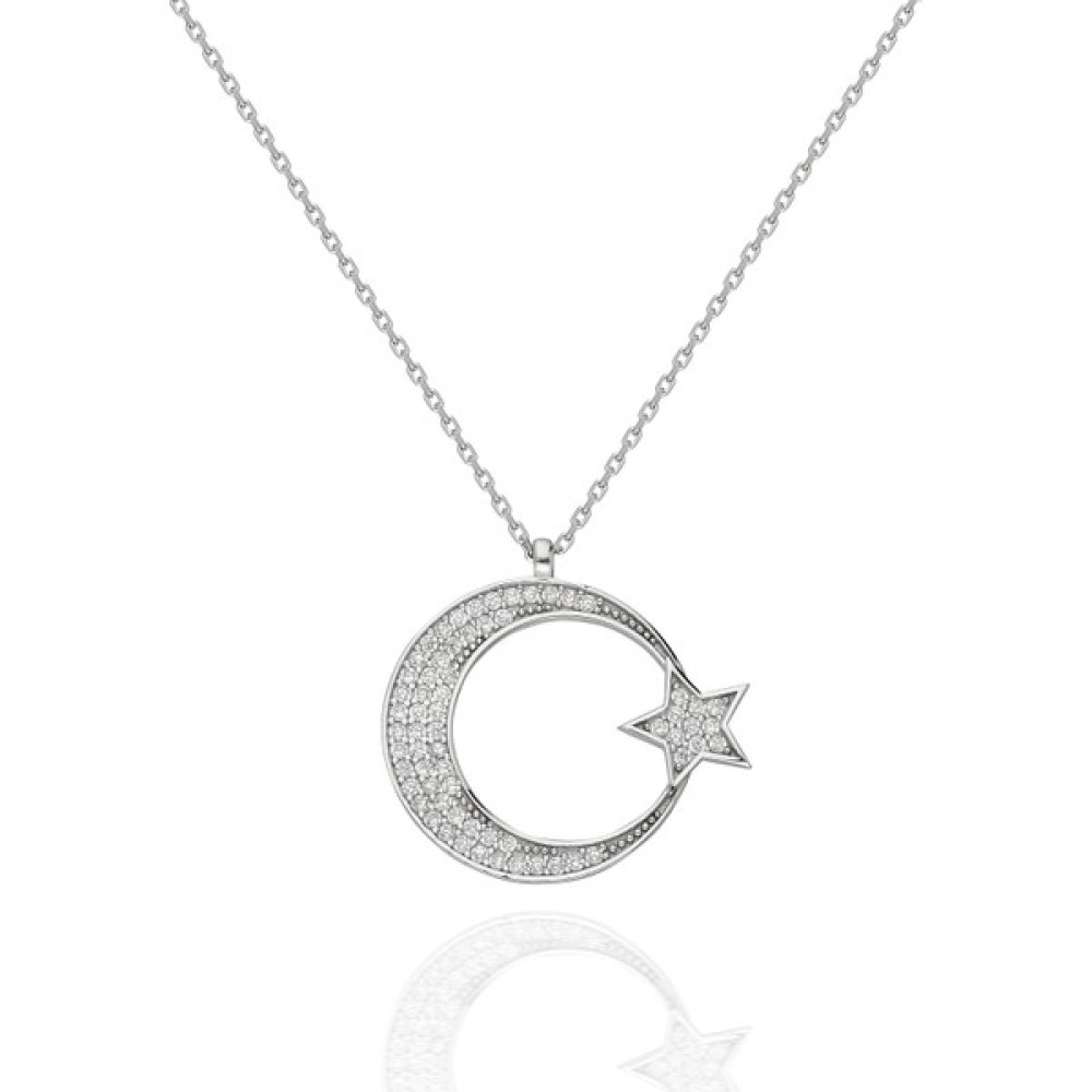 Parıltı Silver 925 Ayar Zirkon Taşlı Ay Yıldız Gümüş Kolye Gümüş Kolye Fiyatı