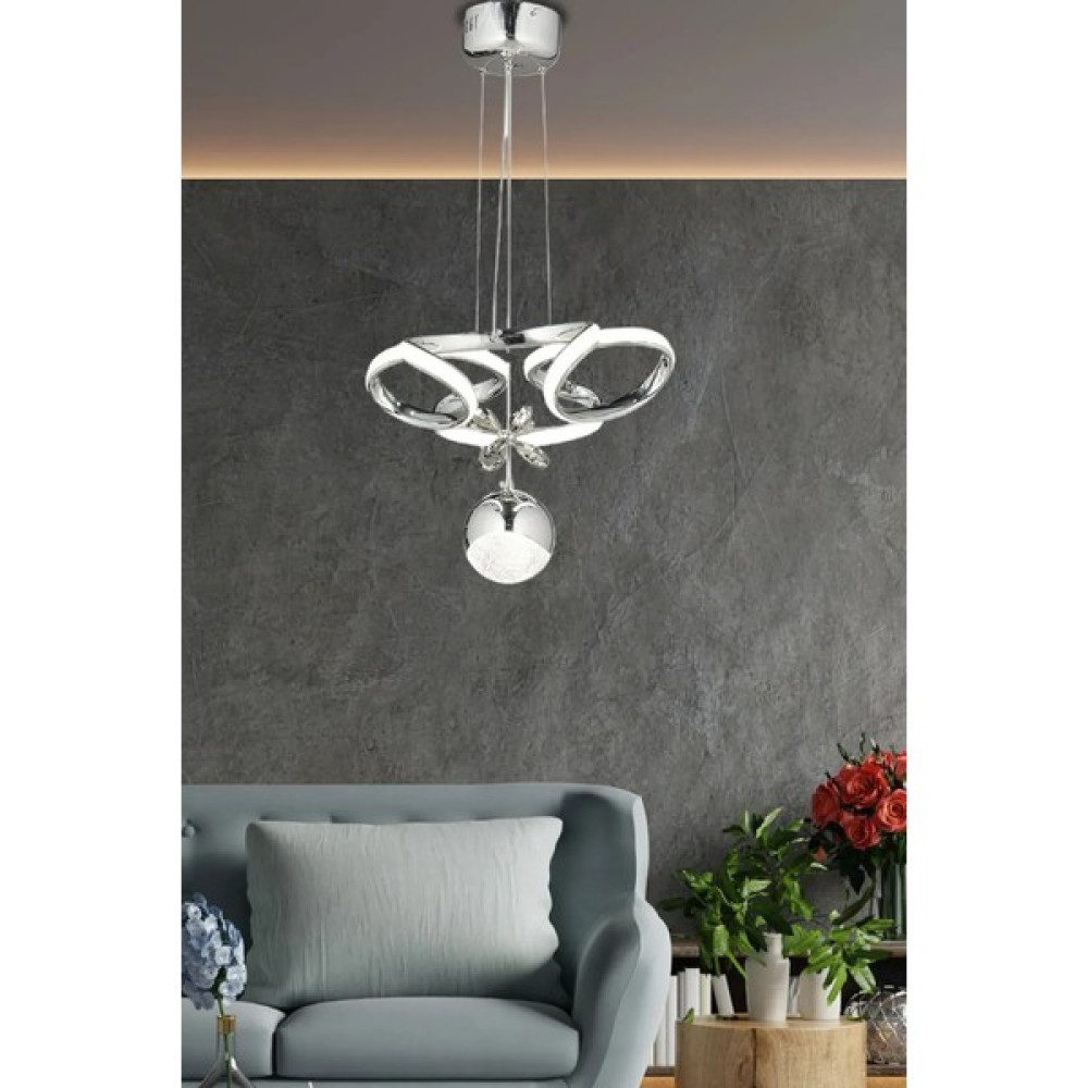 Paris Aydınlatma Modern Tekli Sarkıt LED 3 Renkli Avize Krom Kelebek Taşlı Power Ledli Avize Avize Fiyatı