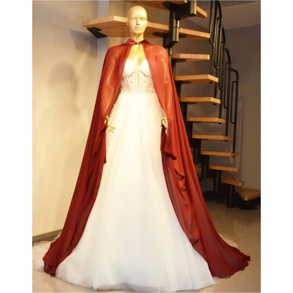 Paris in Paris Bordo Şifon Kaftan-Gelinlik Üstü Pelerin-Bindallı-Bordo Şifon Kaftan-Bordo Kına Elbisesi Gelinlik Fiyatı