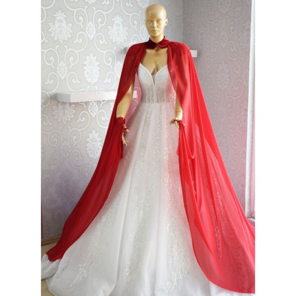 Paris in Paris Kırmızı Şifon Kaftan-Gelinlik Üstü Pelerin-Bindallı-Şifon Kaftan-Kırmızı Kına Elbisesi Gelinlik Fiyatı