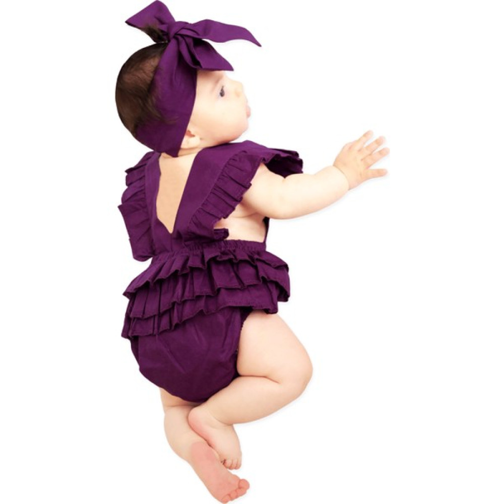 Parla Kids Kız Bebek Mor Pamuklu Salopet Bandana Takım Bebek Tulumu Fiyatı
