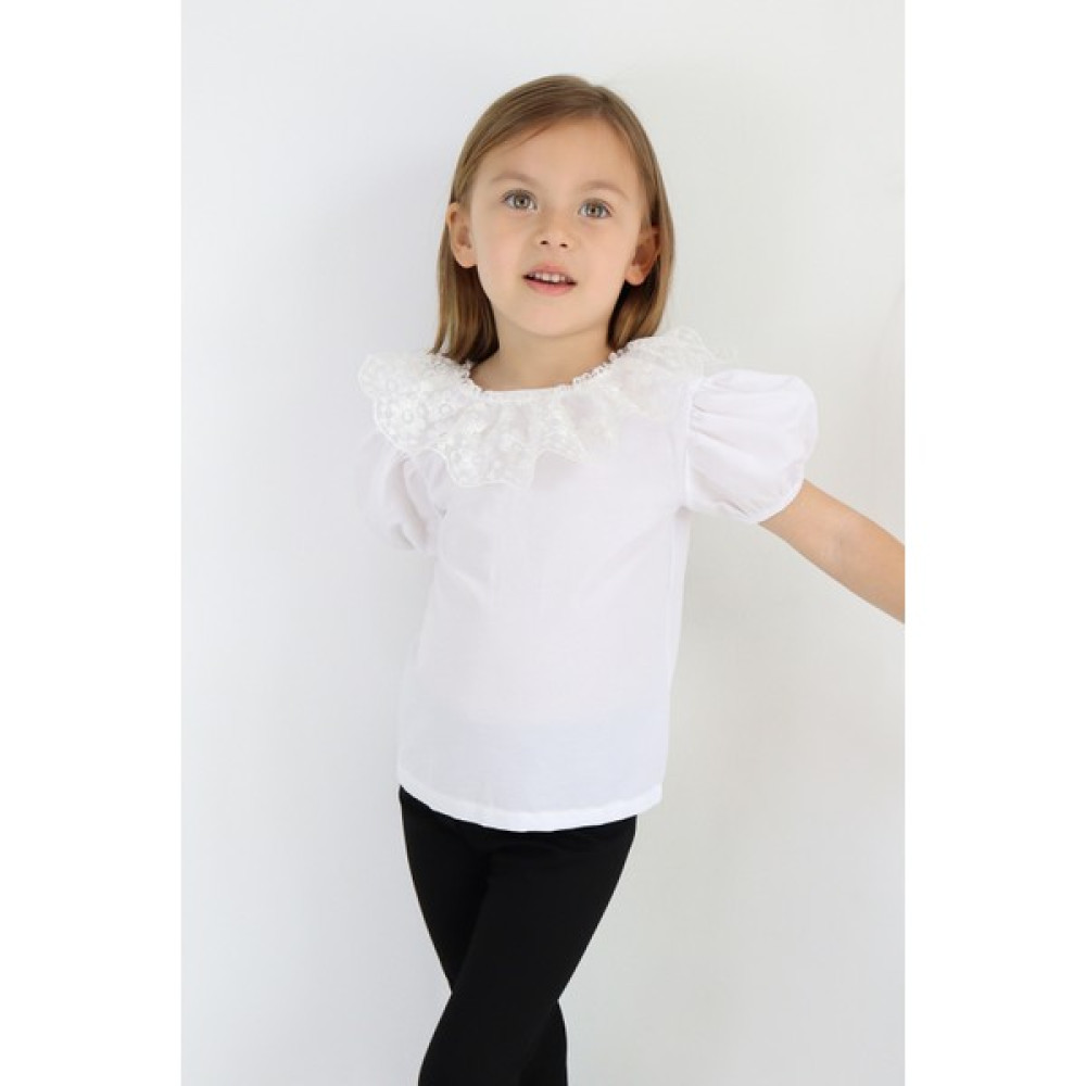 Parla Kids Kız Çocuk Beyaz Bisiklet Yaka Dantelli Kısa Kol Abiye Bluz Gömlek Kız Çocuk Bluz Fiyatı