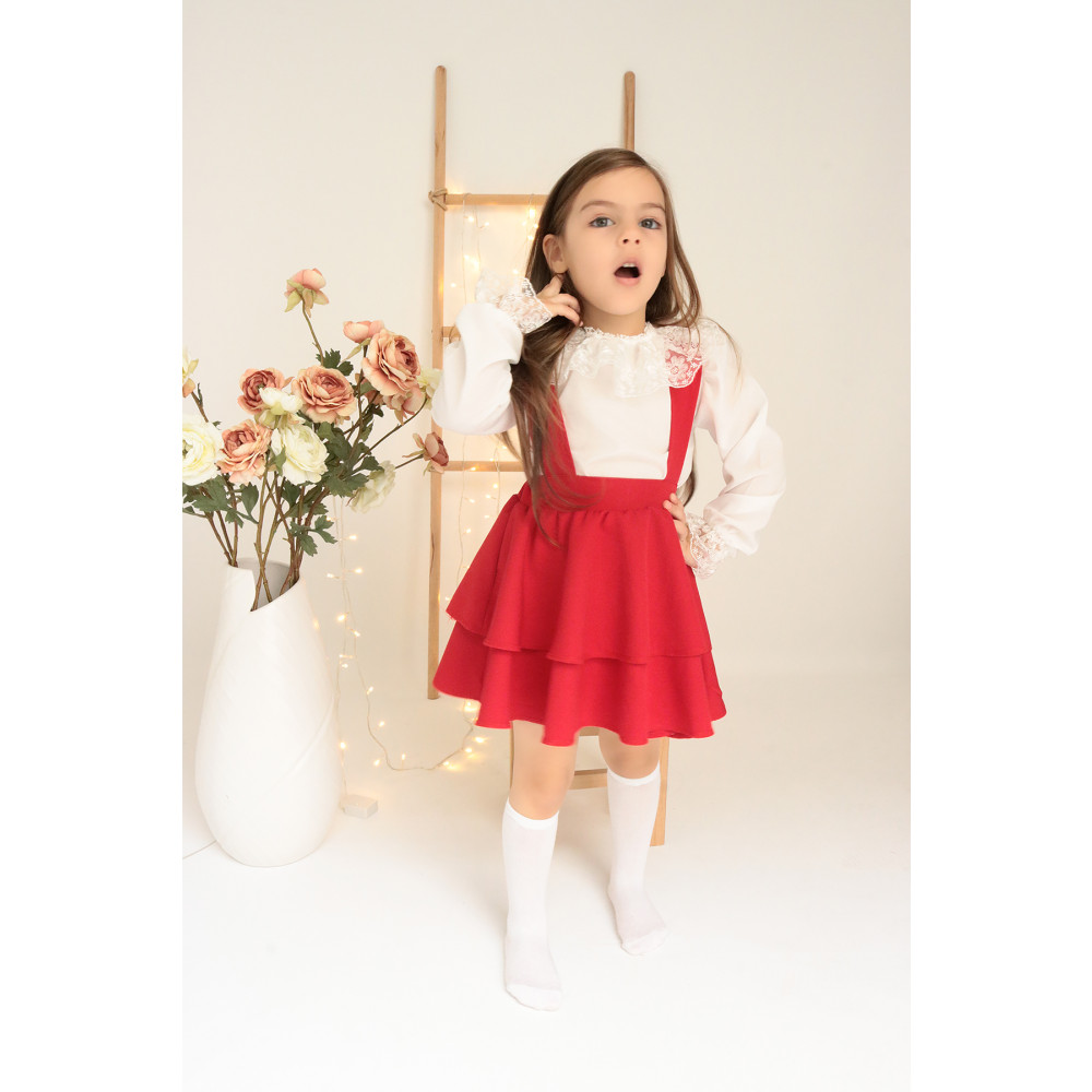 Parla Kids Kız Çocuk Helen Kırmızı Askılı Bağlama Jile 23 Nisan Elbise Dantel Detay Uzun Kollu Bluz Abiye Takım 8-9 Yaş Beden Elbise Fiyatı